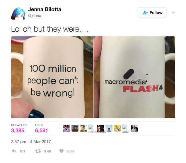 Jenna Bilotta Follow @jenna Lol but they were.. 100 millio people be и WEETS LIKES 3 385 6,591 2:57 4 Mar 2017