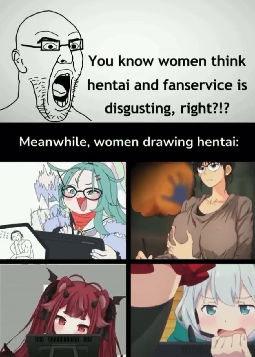 (< =| | You know women think с > ` hentai and fanservice is i disgusting, right?!? Meanwhile, women drawing hentai: