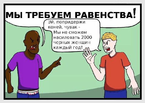 МЫ ТРЕБУЕМ РАВЕНСТВА! попридержи коней, чувак Мы не сможем насиловать 2000 черных женщин каждый год!