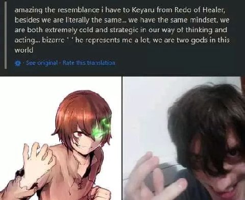 amazing the resemblance i have to Keyaru Нот Redo of Healer, besides we are literally the same... we have the same mindset, we are both extremely cold and strategic in our way of thinking and acting..