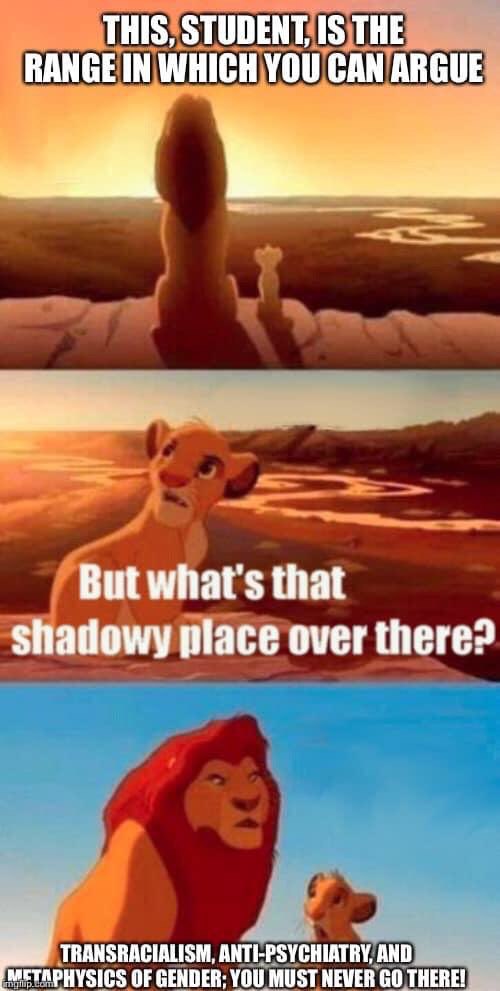 THIS, STUDENT, 1$ THE RANGE IN WHICH YOU CAN ARGUE But what's that shadowy place over there? TRANSRACIALISM, ANTI-PSYCHIATRY, AND OF GENDER: YOU MUST NEVER THERE!