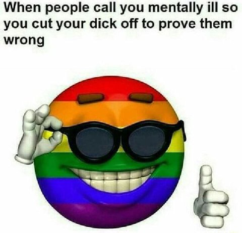 When people call you mentally ill so you cut your dick off to prove them wrong 4