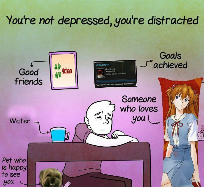 You're not depressed, you're distracted Goals Good achieved friends Зотеопе who loves you Water Pet who to see is happy You