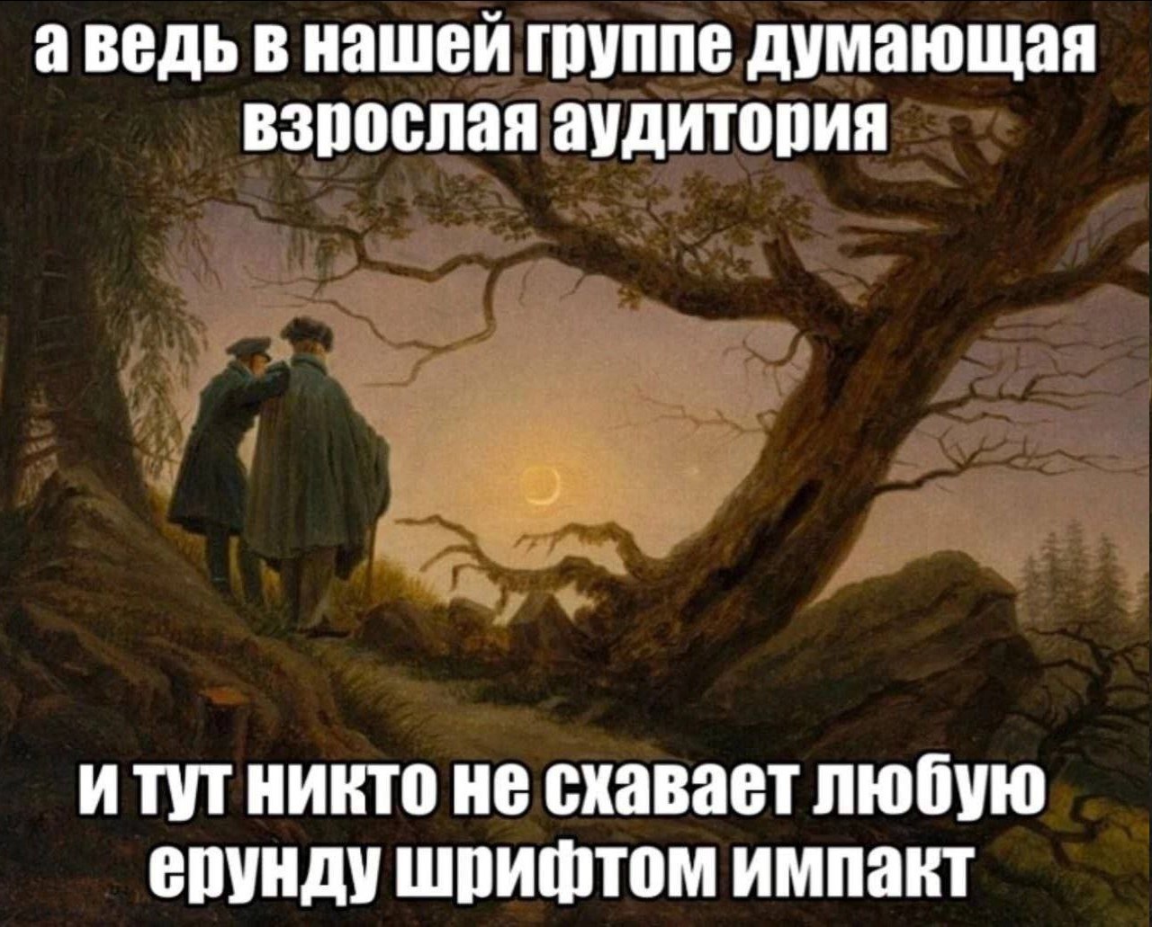 аведь в нашей группе думающая взрослая аудитория итут никто не схавает любую ерунду шрифтом импакт