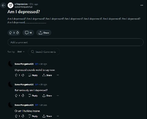 r/depression depressed? depressed? depressed? depressed? depressed? depressed? Share SenorPenguins420 Depressed sounds weird to say now. 4> 1 Reply Share SenorPenguins420 But seriously depressed? 1 Re