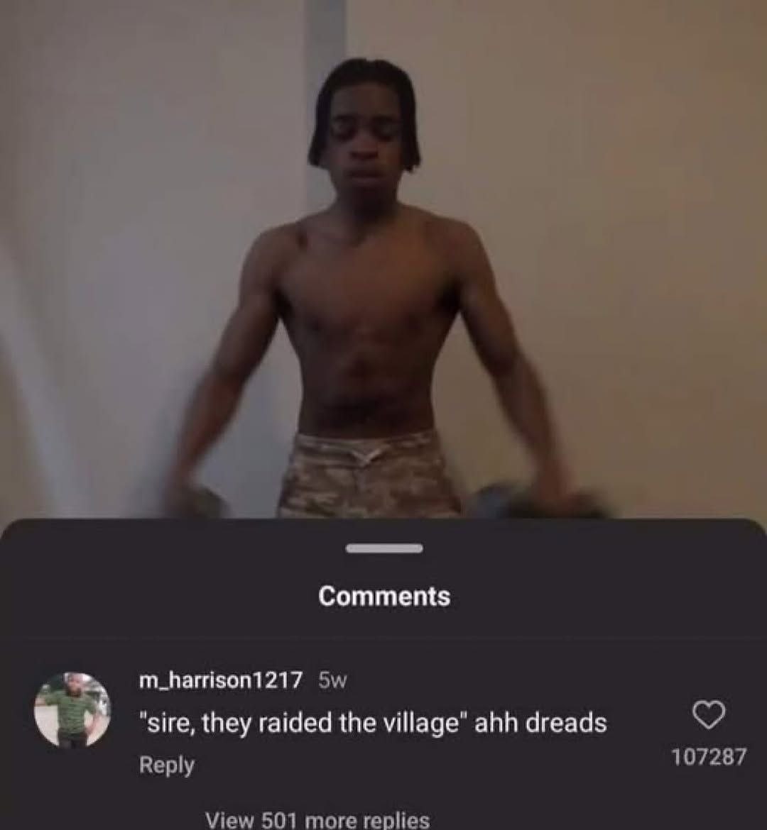 Comments m_harrison1217 "sire, they raided the village" ahh dreads Reply 107287 View 501 more replies