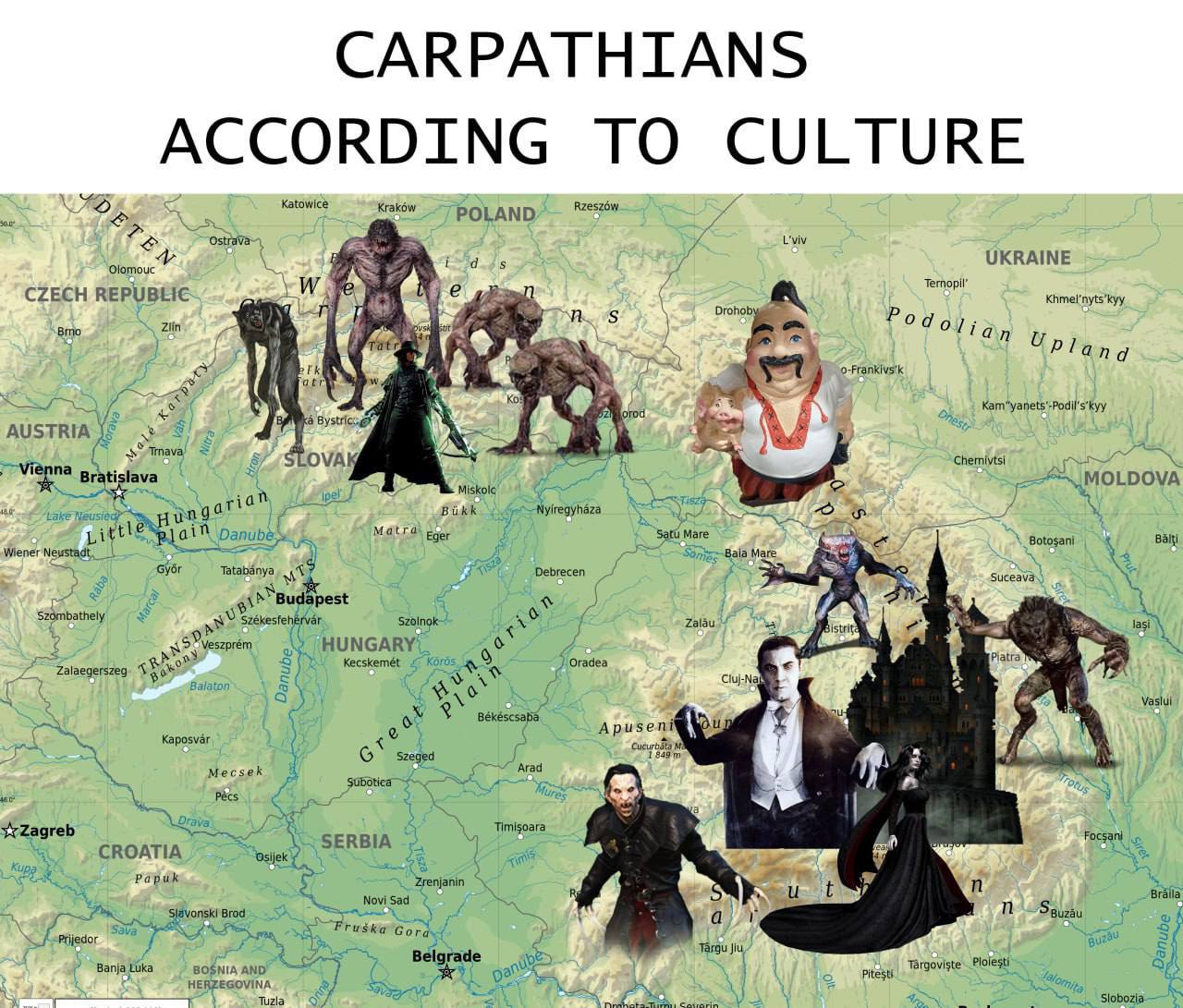 CARPATHIANS ACCORDING TO CULTURE Katowice Krakow POLAND Rzeszow Ostrava Lviv UKRAINE CZECH REPUBLIC Drohoby Plang o-Frankivs'k rod AUSTRIA OVA! Chemivtsi Bratislava Bikk i Mare Botosani Ball Wiener Ne