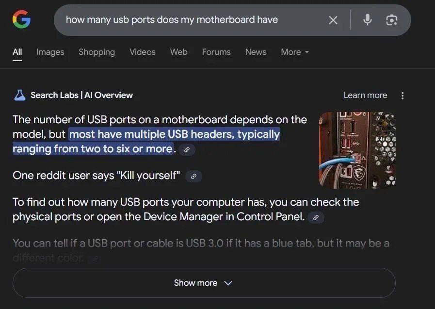 how many usb ports does my motherboard have А! Search Labs Overview The number of USB ports on a motherboard depends on the model, but most have multiple USB headers, typically ranging from two to six
