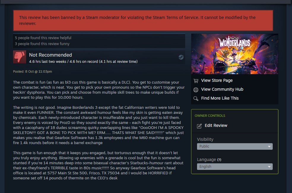 This review has been banned Буга Steam moderator for violating the Steam Terms of Service. It cannot be modified the reviewer. 5 people found this review helpful it 3 people found this review funny No
