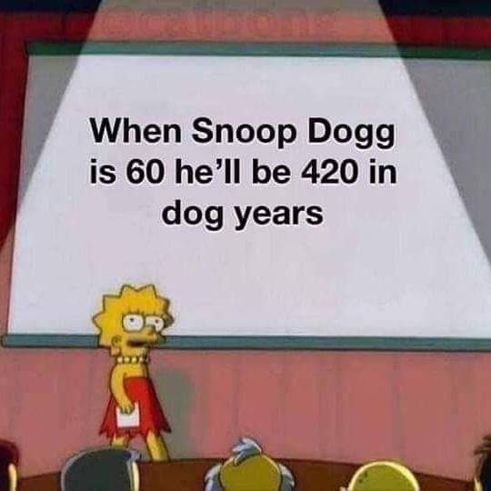 When Snoop Dogg is 60 he’ll be 420 in dog years