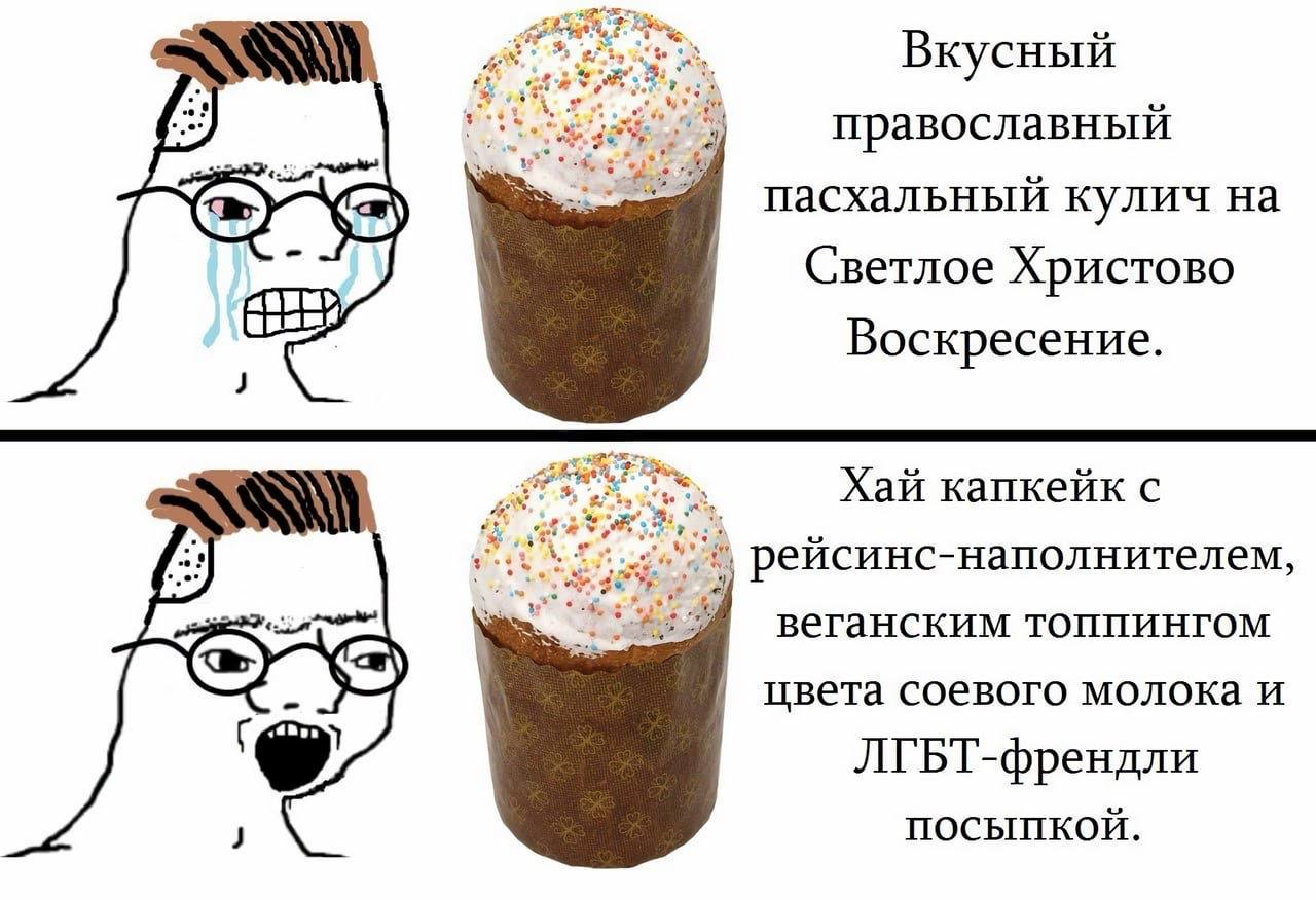 Вкусный православный пасхальный кулич на Светлое Христово an Воскресение. Хай капкейк с or, рейсинс-наполнителем, веганским топпингом соевого молока и ЛГБТ-френдли посыпкой.