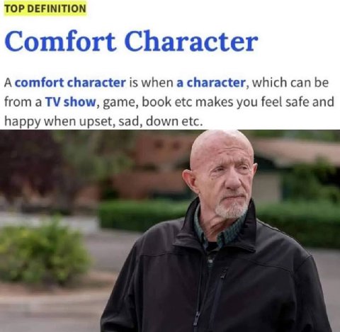 TOP DEFINITION Comfort Character А comfort character is when a character, which can be from a show, game, book etc makes you feel safe and happy when upset, sad, down etc.