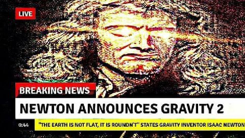 LIVE У ‘aye Kat 25 5 ery а a К BREAKING NEWTON ANNOUNCES GRAVITY 2 0:44 THE EARTH IS NOT FLAT, IT IS ROUNDN'T" STATES GRAVITY INVENTOR ISAAC NEWTON
