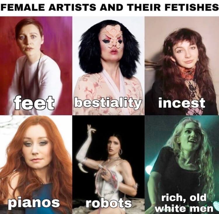 FEMALE ARTISTS AND THEIR FETISHES inf incest fee rich, old pianos robéts white men