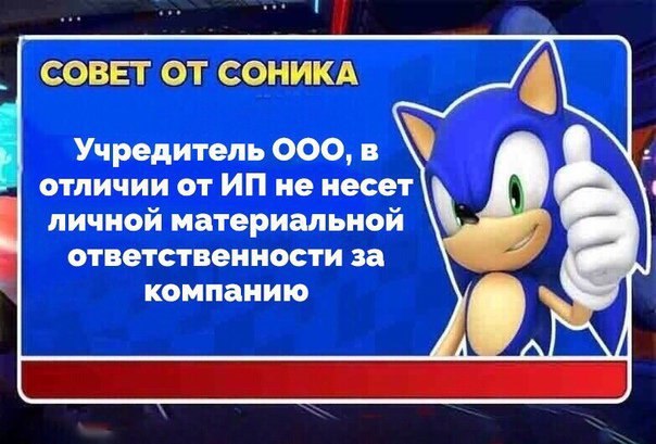 СОВЕТ ОТ СОНИКА Учредитель ООО, в отличии от не несет личной материальной ответственностиза компанию 9