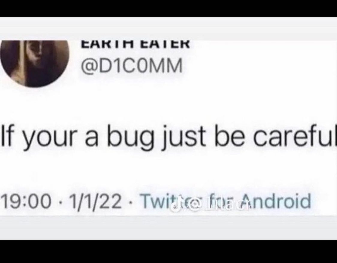 САК САТСК @DICOMM If your a bug just be careful 19:00 1/1/22 Twit Android