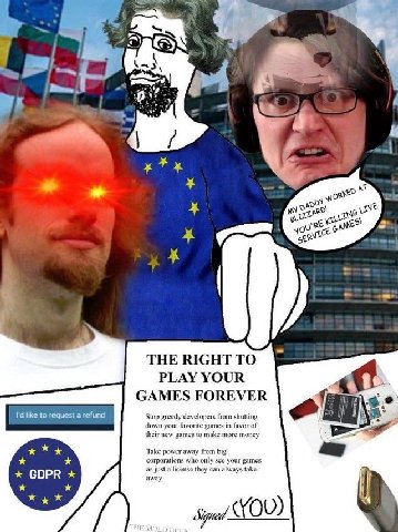A 4 у 5 3 5 THE RIGHT TO PLAY YOUR GAMES FOREVER 7 Stop greedy developers from shutting down your favorite games in favor of Take power away from big corporations who only see your games as just a lic