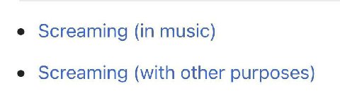 Screaming (in music) Screaming (with other purposes)
