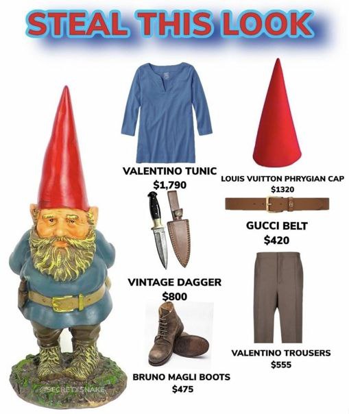 VALENTINO TUNIC LOUIS VUITTON PHRYGIAN CAP $1,790 $1320 GUCCI BELT $420 VINTAGE DAGGER VALENTINO TROUSERS he $555 BRUNO MAGLI BOOTS $475