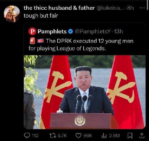 the thicc husband father tough but fair Pamphlets о The DPRK executed 12 young men for playing League of Legends.