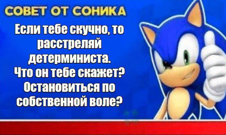 СОВЕТ ОТ СОНИКА А Если тебе расстреляй детерминиста. Что онтебе скажет? остановиться по собственной воле?