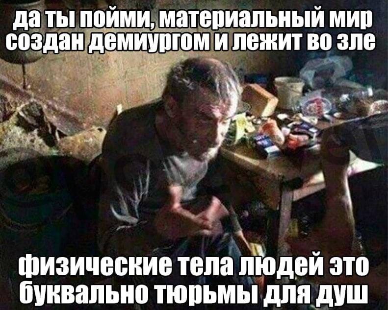 даты ПОЙМИ, материальный создан демиургом и лежит во зле физические тела людей это буквально тюрьмы для душ