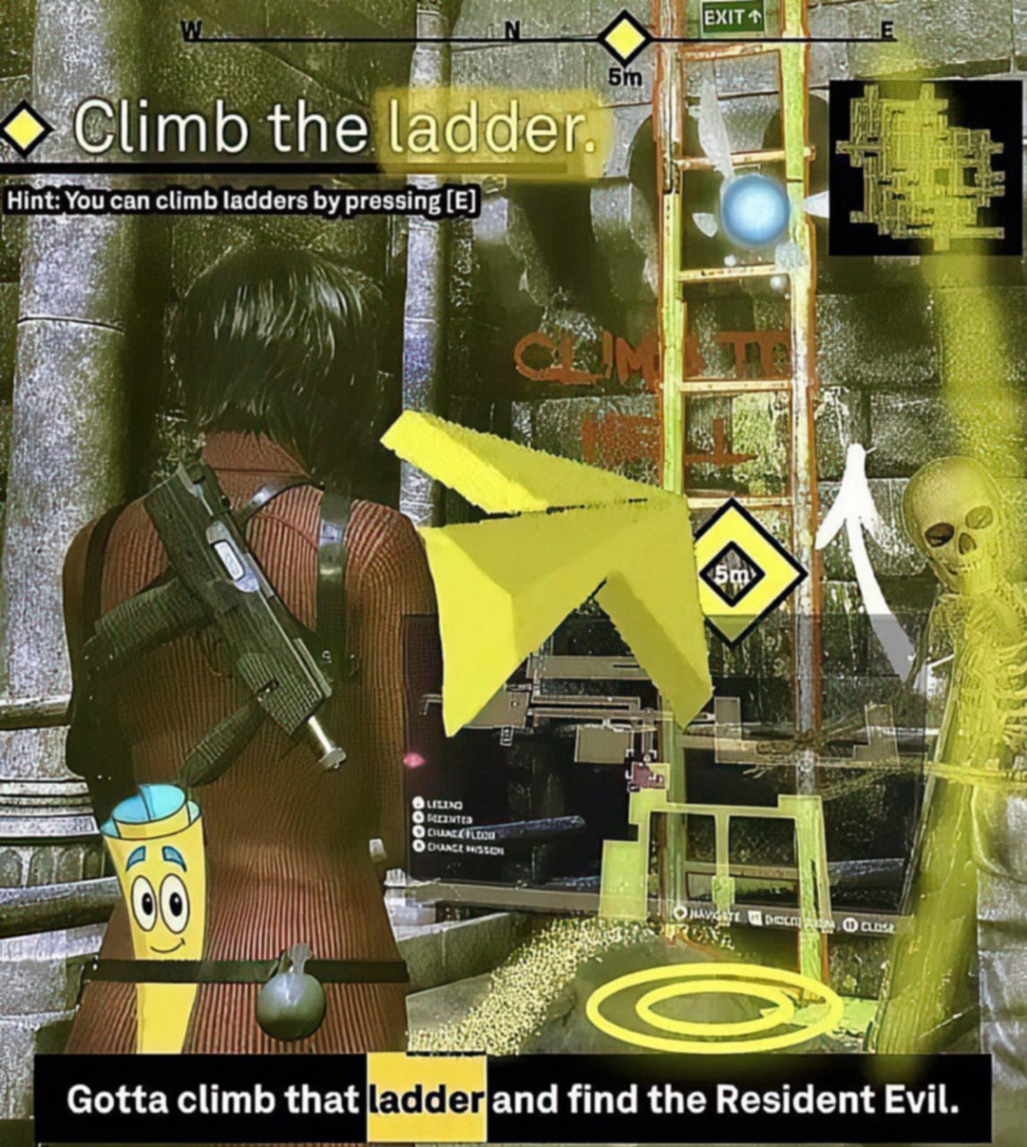 limb the ucan climb ladders pressing 4 Yan =a i Gotta climb that and find the Resident Evil
