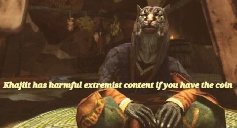 Khajiit has harmful extremist content if you have the coin KEE а