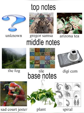 top notes unknown gregor samsa arizona tea middle notes tile the fog digi cam ase notes sad court jester plant