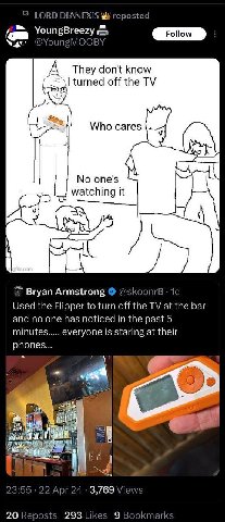 DIA 1$ reposted DYO OBY They don't know turned off the 1} A! Who cares No one's watching it Bryan Armstrong Used the Flipper to turn off the at the bar and no one has noticed in the past 5 minutes eve