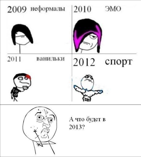 2009 неформалы 2010 ЭМО 2011 ванильки 2012 спорт А что будет в 2013?