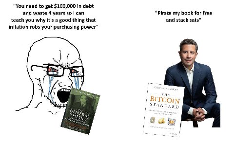 "You need to get $100,000 in debt and waste 4 years so can "Pirate my book for free teach you why it's a good thing that and stack sats" inflation robs your purchasing power" AYNAR THE В] ГСОТМ STAN D