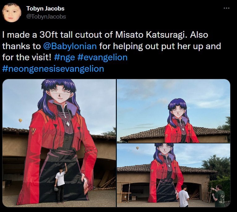 Tobyn Jacobs @TobynJacobs made a tall cutout of Misato Katsuragi. Also thanks to @Babylonian for helping out put her up and for the visit! #nge #evangelion #neongenesisevangelion aS А