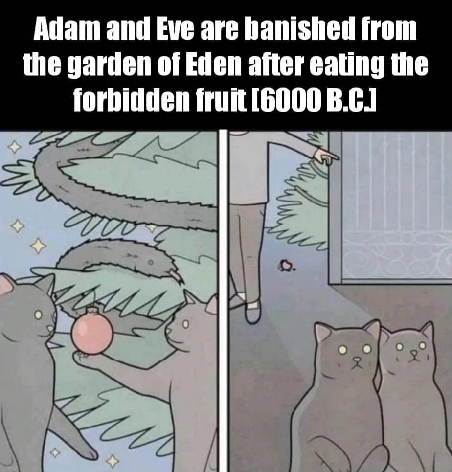 Adam and Eve are banished from the garden of Eden after eating the forbidden fruit (6000