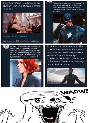 How the avengers would react to the 1) Captain America: Don't worry guys, I've Russian Invasion of Ukraine, a thread Seen these sean stalin, Putin doesn't stand a chance shield at russian soldier, sna