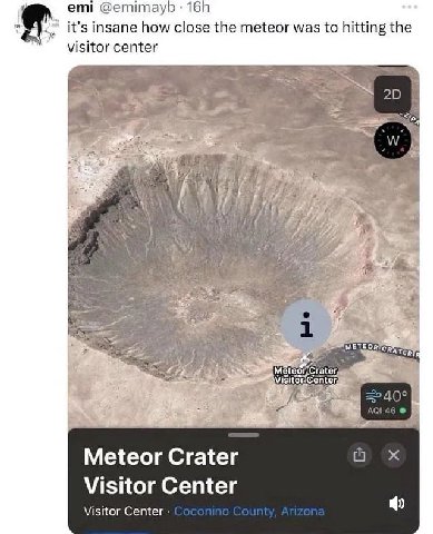 emi @emimayb it’s insane how close the meteor was to hitting the visitor center a 2 Visitor enter, Сов Meteor Crater 6 Visitor Center Visitor Center