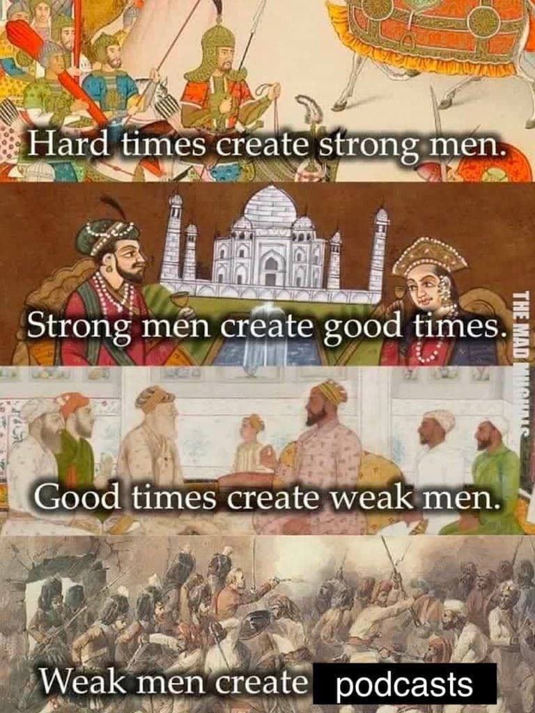 Hard times create strong теп-% 5 Strong men create good к 3 у 4, 4 times create weak men. 4 DOL теп сгеайе podcasts 7 gts