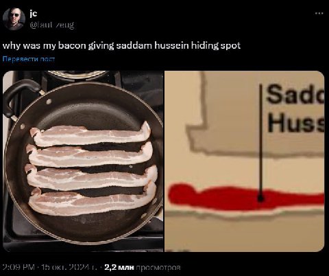 @laut_zeug why was my bacon giving saddam hussein hiding spot Перевести пост ESS Sadc Huss 2:09 15 окт. 2024 2,2 млн просмотров