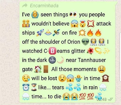 I've seen things 98 you people 25 wouldn't believe attack ships 5 7 on fire off the shoulder of Orion watched С-(:)еатз glitter 2% near Tannhauser in the dark gate moments will be lost Я like... tears