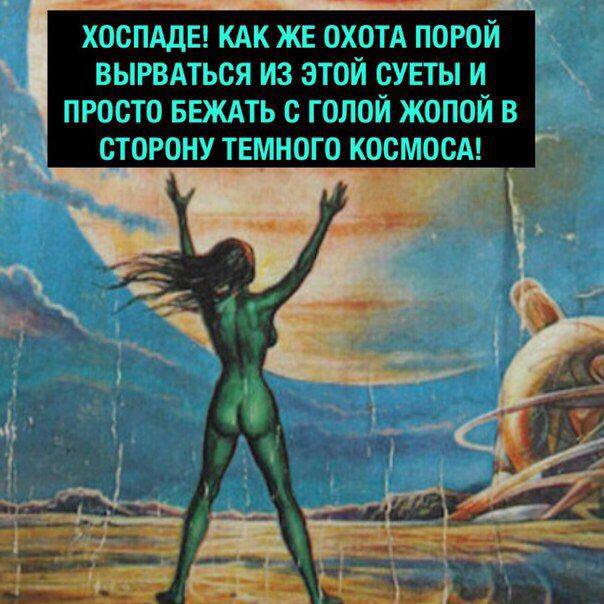 ХОСПАДЕ! КАК ЖЕ ОХОТА ПОРОЙ ВЫРВАТЬСЯ ИЗ ЭТОЙ СУЕТЫ И ПРОСТО БЕЖАТЬ С ГОЛОЙ ЖОПОЙ В СТОРОНУ ТЕМНОГО КОСМОСА!