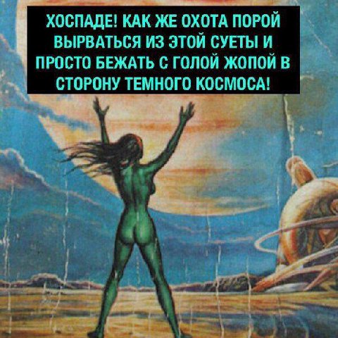ХОСПАДЕ! КАК ЖЕ ОХОТА ПОРОЙ ВЫРВАТЬСЯ ИЗ ЭТОЙ СУЕТЫ И ПРОСТО БЕЖАТЬ С ГОЛОЙ ЖОПОЙ В СТОРОНУ ТЕМНОГО КОСМОСА!