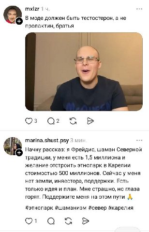 1 В моде должен быть тестостерон, а не пролактин, братья marina.shust.psy 3 мин. 10 Начну рассказ: я Фрейдис, шаман Северной традиции, у меня есть 1,5 миллиона и желание отстроить этнопарк в Карелии с
