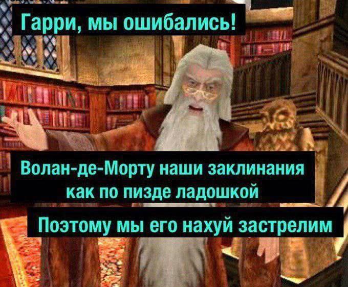 Гарри, мы ошибались! AS Волан-де-Морту наши заклинания как по пизде ладошкой Поэтому мы его нахуй застрелим