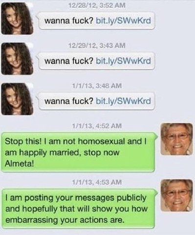 wanna fuck? 1 wanna fuck? bit.ly/SWwkrd wanna fuck? bit.ly/SWwkrd Stop this! not homosexual and happily married, stop now Almeta! posting your messages publicly and hopefully that will show you how em