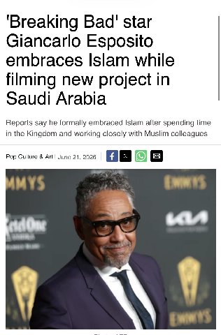 ‘Breaking Bad' star Giancarlo Esposito embraces Islam while filming new project in Saudi Arabia Reports say he formally embraced Islam after spending time in the Kingdom and working closely with Musli