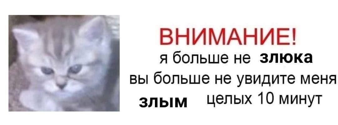 ВНИМАНИЕ! я больше не злюка вы больше не увидите меня злым Целых 10 минут