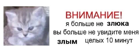 ВНИМАНИЕ! я больше не злюка вы больше не увидите меня злым Целых 10 минут
