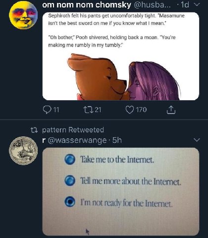 пот пот спот$Ку Sephiroth felt his pants get uncomfortably tight. “Masamune isn't the best sword on me if you know what mean.” bother,” Pooh shivered, holding back a moan. making me rumbly in my tumbl