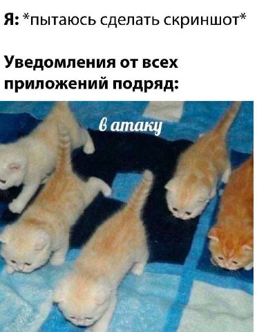 Я: *пытаюсь сделать скриншот* Уведомления от всех приложений подряд: 4 4 4