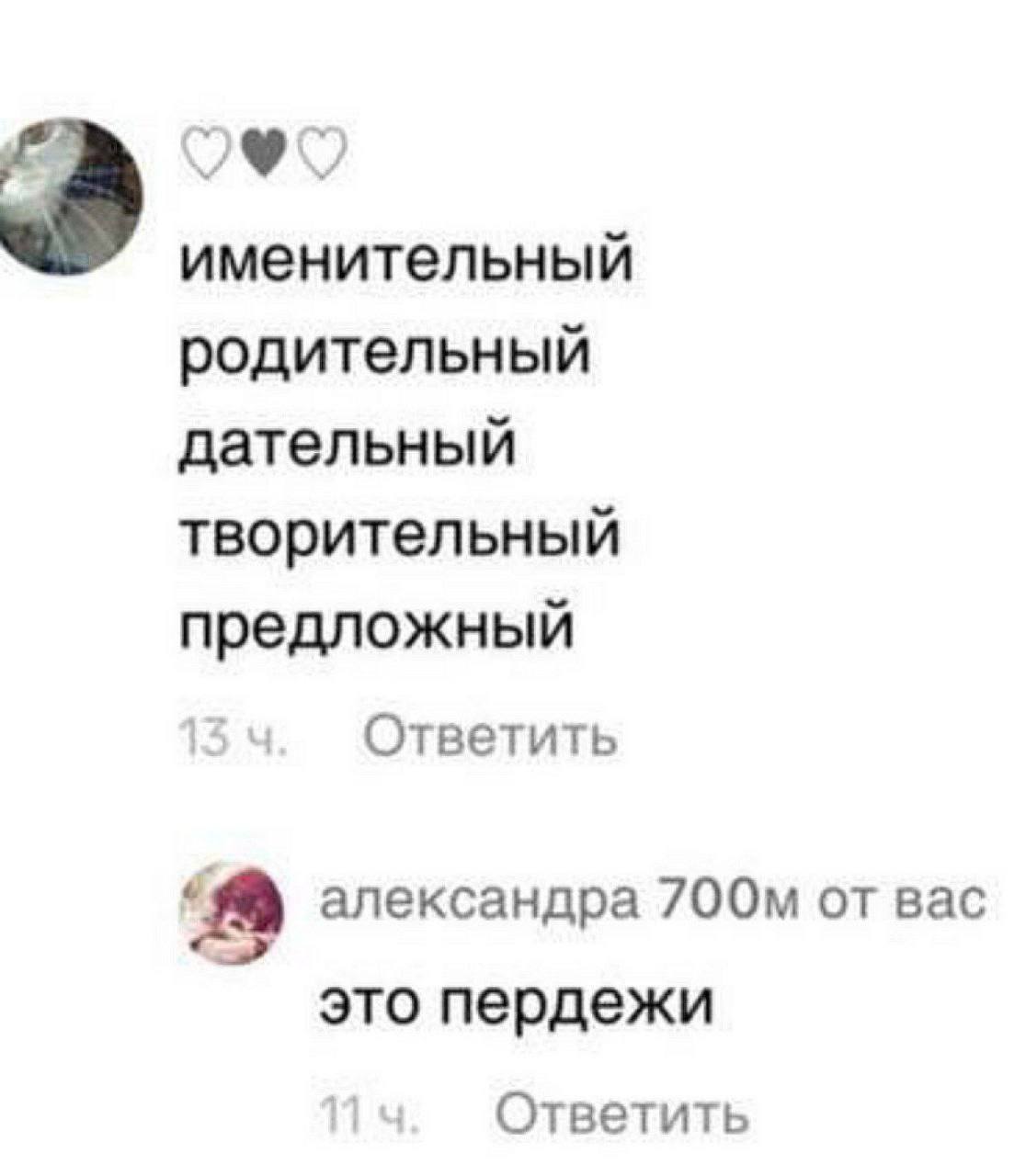 290 именительный родительный дательный творительный предложный 15 Ответить ‘2 александра от вас это пердежи Ответить